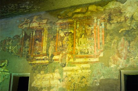 picture carved on stone wall close up - Mural on the wall of a cave, Ajanta, Maharashtra, India Stock Photo - Premium Royalty-Free, Code: 630-01708801