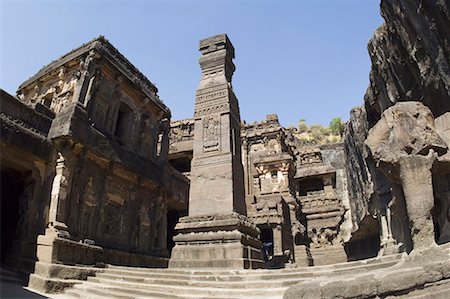 Low angle view of a monument in a temple, Kailash Temple, Ellora, Aurangabad, Maharashtra, India Stock Photo - Premium Royalty-Free, Code: 630-01708969