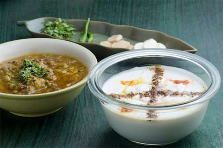south - Close-up of two bowls of curry and curd Stock Photo - Premium Royalty-Free, Code: 630-01875656