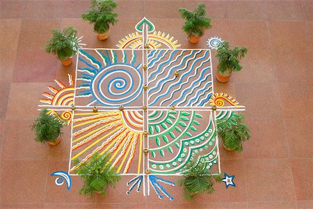 pattern art colorful - High angle view of a rangoli Stock Photo - Premium Royalty-Free, Code: 630-01873597