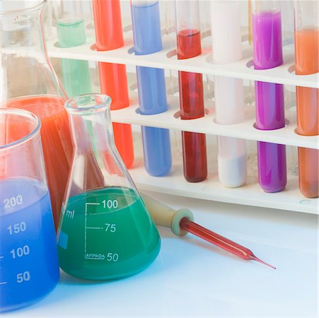 pharmacy lab - Close-up of test tubes in a test tube rack with conical flasks Stock Photo - Premium Royalty-Free, Code: 630-02219661