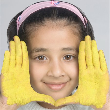 preteens fingering - Portrait of a girl showing her painted hands Stock Photo - Premium Royalty-Free, Code: 630-02220908
