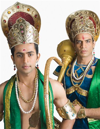 simsearch:630-03479556,k - Two young men in a character of Arjuna and Bhima Foto de stock - Sin royalties Premium, Código: 630-03479557