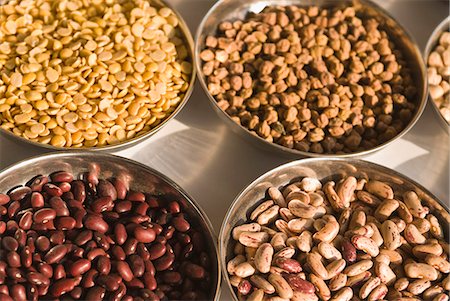 dried beans - Beans and pulses in bowls at a market stall, Delhi, India Stock Photo - Premium Royalty-Free, Code: 630-03480497