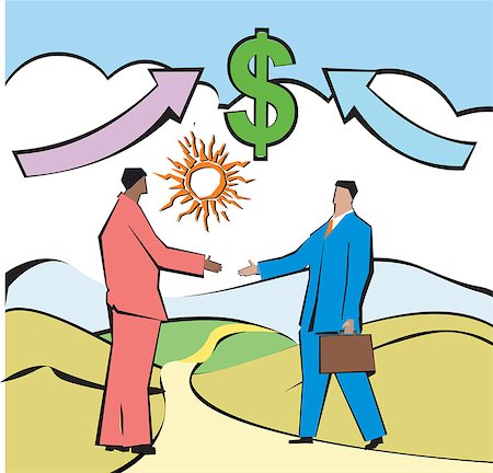 dollar sign - Businessmen shaking hands in front of dollar sign Foto de stock - Sin royalties Premium, Código: 630-03481318