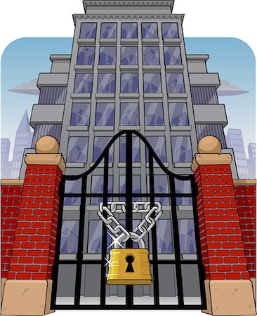 Office building with main gate locked Foto de stock - Sin royalties Premium, Código: 630-03481323