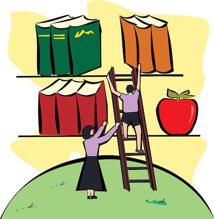 Boy climbing a ladder to reach books Foto de stock - Sin royalties Premium, Código: 630-03481345