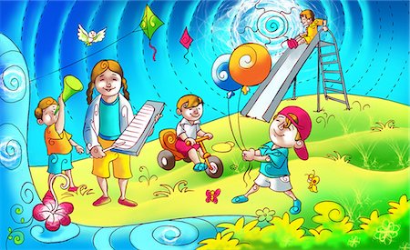people illustration photo - Children playing in a garden Stock Photo - Premium Royalty-Free, Code: 630-03481379