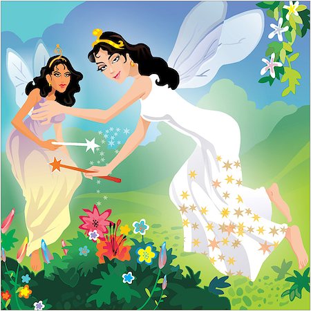 Two fairies holding magic wands Foto de stock - Sin royalties Premium, Código: 630-03481415