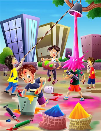 drums illustration - Children celebrating Holi festival Stock Photo - Premium Royalty-Free, Code: 630-03481410