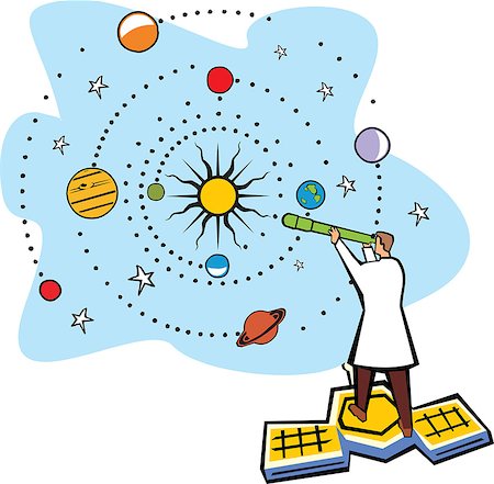 solar system - Scientist standing on a satellite and analysis solar system Foto de stock - Sin royalties Premium, Código: 630-03481446