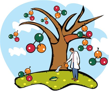 scientist watching - Scientist watering an atomic structure tree Stock Photo - Premium Royalty-Free, Code: 630-03481442