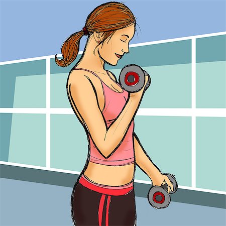 simsearch:6105-05396668,k - Woman exercising with dumbbells Fotografie stock - Premium Royalty-Free, Codice: 630-03481472