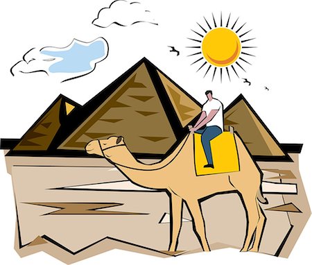 Tourisme à cheval sur un chameau près de pyramide, pyramides de Gizeh, le Caire, Egypte Photographie de stock - Premium Libres de Droits, Code: 630-03481489