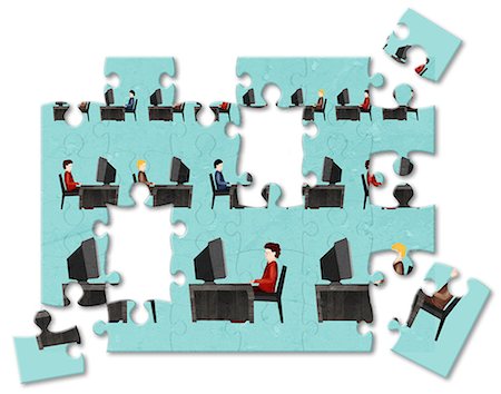 enigma - Jigsaw puzzle of businessmen working on computers in an office Foto de stock - Sin royalties Premium, Código: 630-03481505