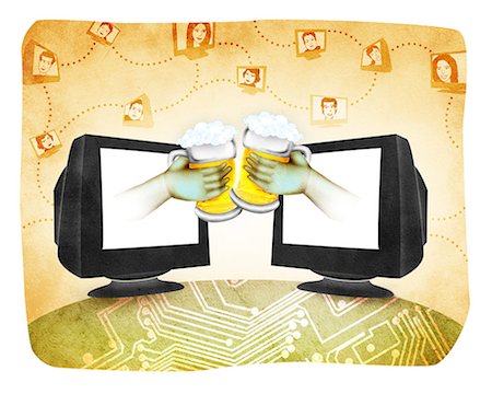 display glass food - Illustrative representation of two online friends toasting with beer glasses Stock Photo - Premium Royalty-Free, Code: 630-03481508