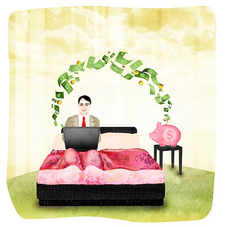 simsearch:630-03482362,k - Businessman working on a laptop on the bed Stock Photo - Premium Royalty-Free, Code: 630-03481516