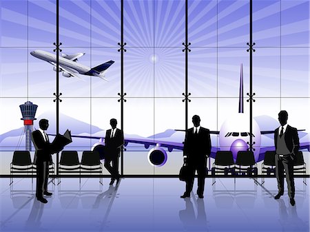 flight window - Businessmen waiting at an airport lounge Stock Photo - Premium Royalty-Free, Code: 630-03482123