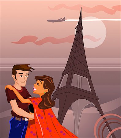 eiffel tower pictures clip art - Couple romancing in front of a tower, Eiffel Tower, Paris, France Stock Photo - Premium Royalty-Free, Code: 630-03482196