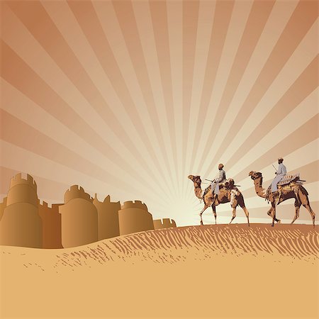 Two men riding camels in a desert, Rajasthan, India Fotografie stock - Premium Royalty-Free, Codice: 630-03482211