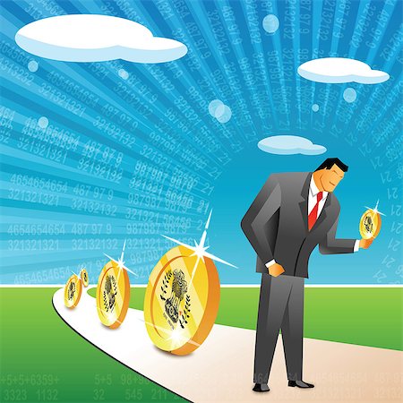 progress illustration - Businessman holding a coin Stock Photo - Premium Royalty-Free, Code: 630-03482251