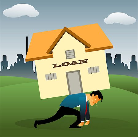 dettes - Représentation illustrative d'un homme submergé par des prêts au logement Photographie de stock - Premium Libres de Droits, Code: 630-03482277