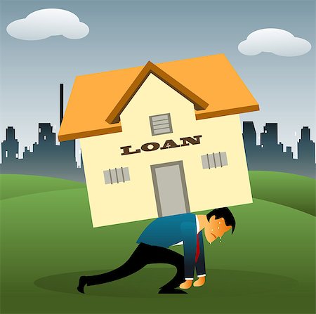 simsearch:630-03482249,k - Illustrative representation of a man overburdened with housing loan Foto de stock - Royalty Free Premium, Número: 630-03482277