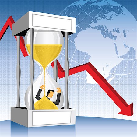 sanduhr - Geschäftsmann in eine Sanduhr mit Pfeil, der Untergang Stockbilder - Premium RF Lizenzfrei, Bildnummer: 630-03482272