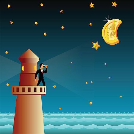 star sky moon - Businessman standing on a lighthouse Stock Photo - Premium Royalty-Free, Code: 630-03482291