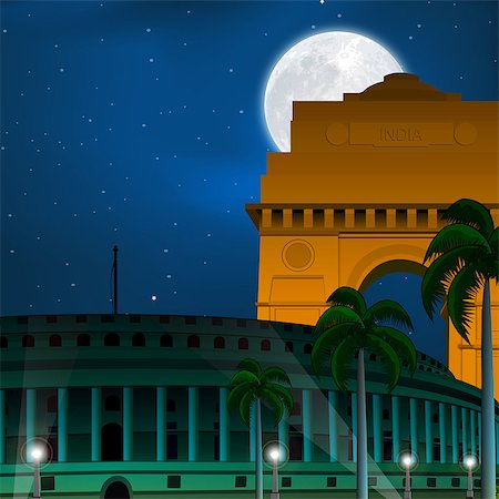 palm trees clipart - Moon glowing over government buildings, Sansad Bhawan, India Gate, New Delhi, India Stock Photo - Premium Royalty-Free, Code: 630-03482327