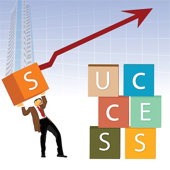 Illustrative representation of a businessman building the word 'SUCCESS' with boxes Photographie de stock - Premium Libres de Droits, Le code de l’image : 630-03482381