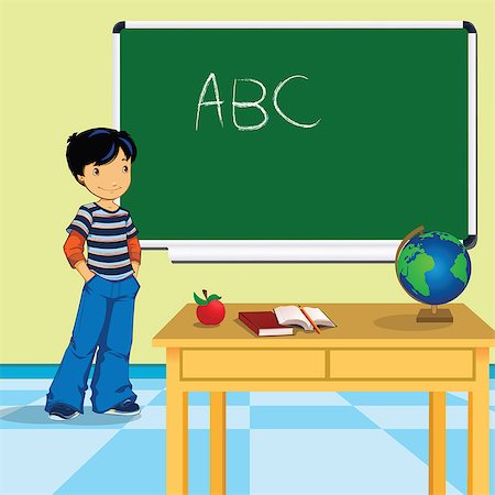 smile illustration - Schoolboy standing in a classroom Stock Photo - Premium Royalty-Free, Code: 630-03482415