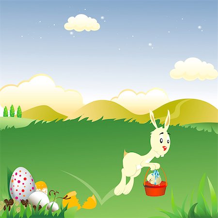 easter grass - Easter Bunny holding an easter basket Foto de stock - Royalty Free Premium, Número: 630-03482432