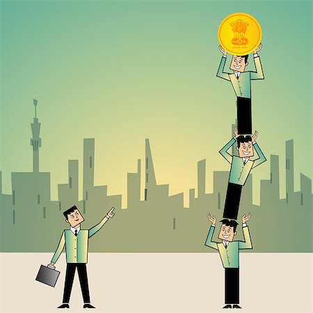 simsearch:630-03482306,k - Businessman pointing at his colleague standing one on another with a coin Stock Photo - Premium Royalty-Free, Code: 630-03482457