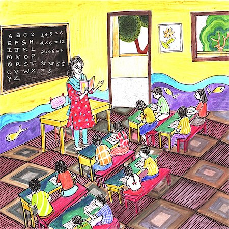 school black board clip art - Female teacher in a classroom Stock Photo - Premium Royalty-Free, Code: 630-03482461