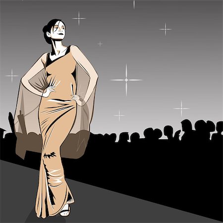 Indian fashion model walking on the ramp Foto de stock - Sin royalties Premium, Código: 630-03482485