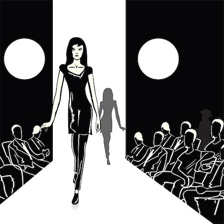 elegant woman black dress - Fashion models walking on the ramp Stock Photo - Premium Royalty-Free, Code: 630-03482486