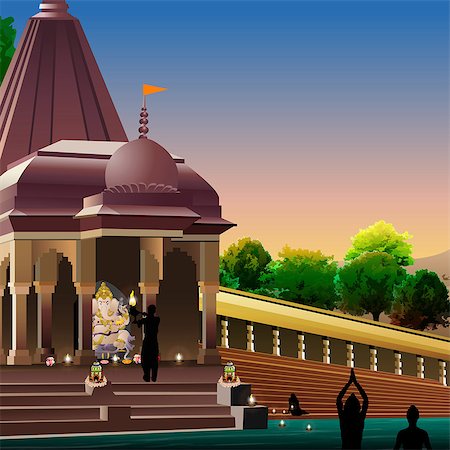 simsearch:630-03482478,k - Devotees worshipping Lord Ganesha at a ghat, India Foto de stock - Sin royalties Premium, Código: 630-03482490
