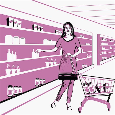 shopper illustration - Woman shopping in a supermarket Stock Photo - Premium Royalty-Free, Code: 630-03482514