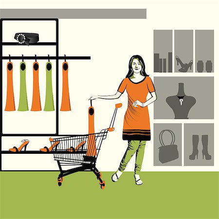 person with shopping cart - Woman shopping in a store Stock Photo - Premium Royalty-Free, Code: 630-03482515