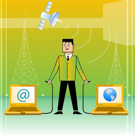 Businessman connecting World with Internet Foto de stock - Sin royalties Premium, Código: 630-03482525