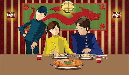 dinner plate graphic - Waiter serving a couple in a Chinese restaurant Foto de stock - Sin royalties Premium, Código: 630-03482549