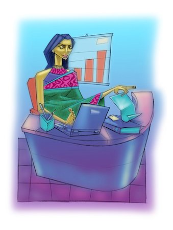 Indian businesswoman in sari working on a laptop in an office Stock Photo - Premium Royalty-Free, Code: 630-03482541