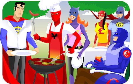 dimanche matin - Super héros dans une soirée barbecue Photographie de stock - Premium Libres de Droits, Code: 630-03482555