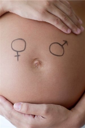 simsearch:632-05554036,k - Male and female symbols drawn on woman's pregnant belly Foto de stock - Sin royalties Premium, Código: 632-05554225