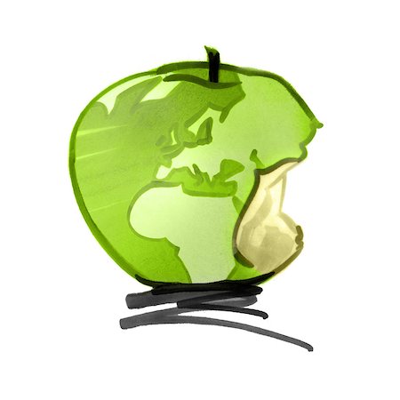 sketch and drawing - Globe in form of apple, missing bite on Europe and Africa continents Stock Photo - Premium Royalty-Free, Code: 632-05554235