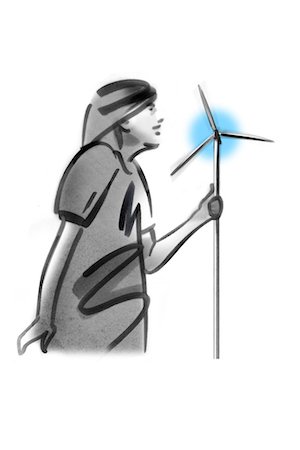 sketch and drawing - Person holding pinwheel resembling wind turbines Stock Photo - Premium Royalty-Free, Code: 632-05554236