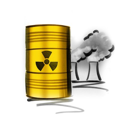 rifiuti tossici - Nuclear waste, nuclear reactor in background Fotografie stock - Premium Royalty-Free, Codice: 632-05554292