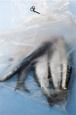 simsearch:614-08866612,k - Sardines crus dans le sachet en plastique Photographie de stock - Premium Libres de Droits, Code: 632-05604383