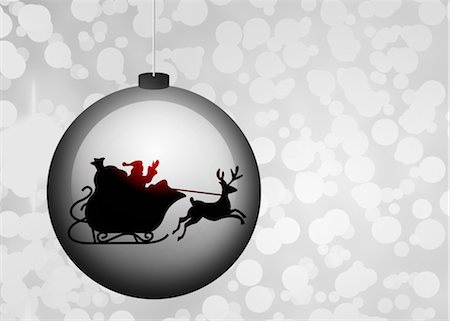 silhouette drawing - Christmas ornament decorated with Santa Claus and reindeer Stock Photo - Premium Royalty-Free, Code: 632-05817165